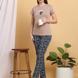 Sweet Dreams Beige Cotton Regular Fit Printed Pyjama Set-picture-26
