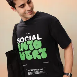 Mast & Harbour Men Typography Printed Oversized Pure Cotton T-shirt-picture-14