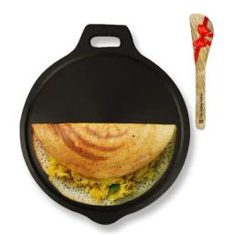 The Indus Valley Black Cast Iron Tawa with Free Wooden Spatula (27.6cm)-image-74