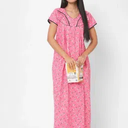 Sweet Dreams Rose Pink Cotton Printed Night Gown-picture-24