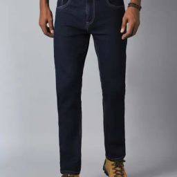High Star Dark Blue Straight Fit Lightly Washed Jeans-image-39