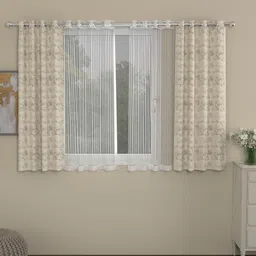 ROSARA HOME Beige & White Set of 4 Window Curtains-16