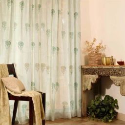 Peepul Tree Teal Green Pure Cotton Marigold Collection Sheer Curtains - Set of 2-image-10