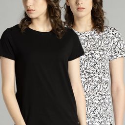 Roadster Women Pack of Two Round Neck Pure Cotton T-shirts-image-52
