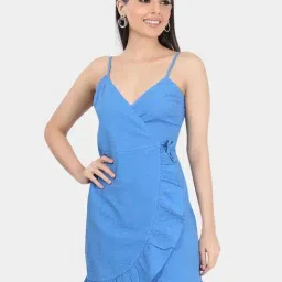 VASTRADO Blue Textured A-Line Dress-image-71