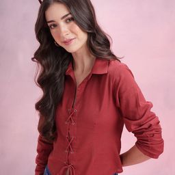 DressBerry Cotton Linen Tie-Up Back Shirt Style Top-picture-30