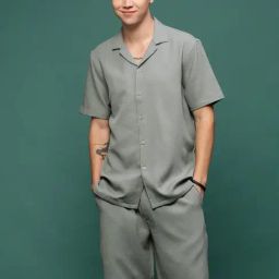 showoffff Showoff Grey Cotton Regular Fit Texture Co-Ord Set-picture-0