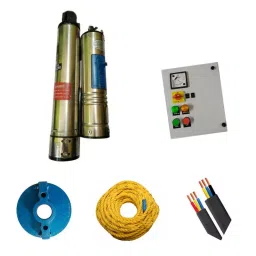 JES Borewell Submersible Pump Single Phase 1 Hp for 60 Meter Bore Depth with Cable, Rope, Borecab, Starter-21