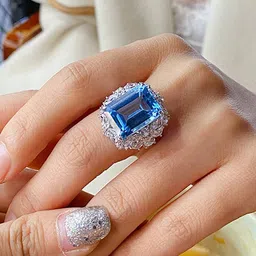 Designs & You Silver-Plated AD Studded Rectangular Finger Ring-16