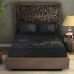 Spaces Rangana Digital Printed Grey 300 TC Cotton Double Bedsheet with 2 Pillow Covers-image-90