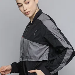 Puma Women Black & Grey Colourblocked windCELL Ultra Running Relaxed Sporty Jacket-image-46