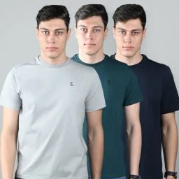 Louis Stitch Multicolored Cotton Regular Fit Plain T-Shirt (Pack of 3)-picture-8
