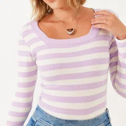 BIANCO LUCCI Striped Round Neck Extended Sleeves Cotton Regular Fit T-shirt-image-13