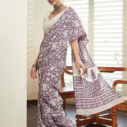 Panzora Floral Block Printed Mulmul Cotton Ready To Wear Saree-image-41