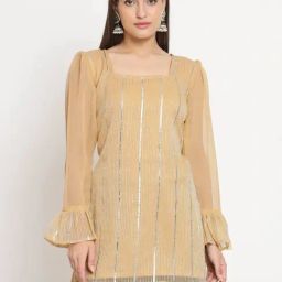studiorasa Beige Georgette Lace Straight Kurti-image-50