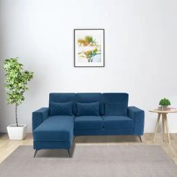 Duroflex Eden Blue Wood 2 Seater L Shape Interchangeable Sectional Sofa Set with Lounger & Cushion-27