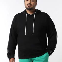 Bewakoof Black Regular Fit Plus Size Hooded Sweatshirt-image-8