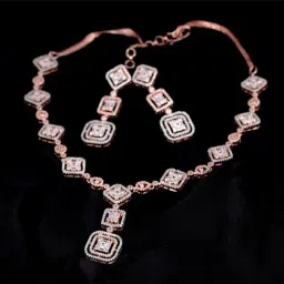 Saraf RS Jewellery Rose Gold plated American Diamond Necklace with Earrings for Women & Girls-picture-43
