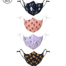 Bonjour Women Pack Of 4  Printed 3-Ply Cotton Reusable Outdoor Cloth Mask-27