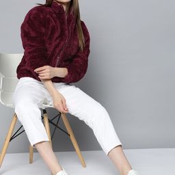 Chemistry Women Maroon Faux Fur  Open Front Jacket-picture-17
