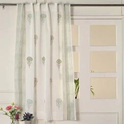 Peepul Tree White & Green Pure Cotton Marigold Collection Sheer Curtains - Set of 2-30