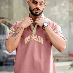 Maniac Men Typography Printed Polo Collar Cotton Oversized T-Shirt-image-93