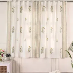 Peepul Tree Taupe and Olive Green Sheer Cotton Curtains | 5 ft | Marigold Collection | Pack of 2-picture-46
