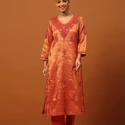House Of Chikankari Copper Silk Regular Fit Kurta-picture-38