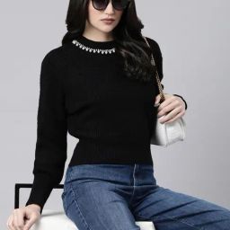 SHOWOFF Black Embellished Pullover-image-12