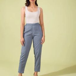 Go Colors! Blue Linen Striped Pencil Pants-image-4
