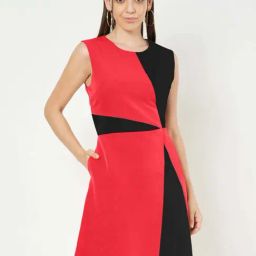 Brinns Red & Black Regular Fit Color-Block Dress-picture-14