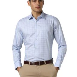 Van Heusen Blue Cotton Regular Fit Checks Shirt-image-87