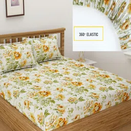 Bromwick Orange Floral Printed Microfiber 220 TC King Bedsheet Set2.28m x 2.14m-9