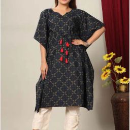 Miravan Blue Cotton Printed A Line Kaftan-picture-26