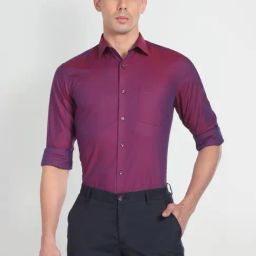 Arrow Purple Cotton Regular Fit Self Pattern Shirt-image-27