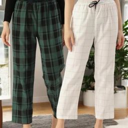 Kryptic White & Green Cotton Relaxed Fit Printed Lounge Pants - Pack of 2-image-91