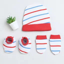BUMZEE Infant Girls Striped Cotton Beanie Cap Mitten and Bootie-25