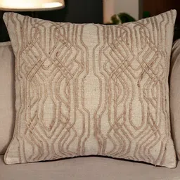 Khaabka Anvaaya Beige & Brown Geometric Embroidered Velvet Square Cushion Cover-image-29