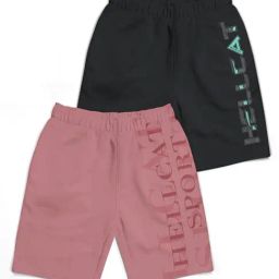 HELLCAT Kids Grey & Pink Printed Shorts (Pack Of 2)-image-48