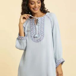 W Blue Embroidered Top-11