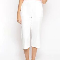 Oxolloxo White Cotton Textured Mid Rise Culottes-image-78