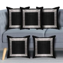 Kuber Industries Black & White Set of 5 Geometric Square Cushion Covers-17