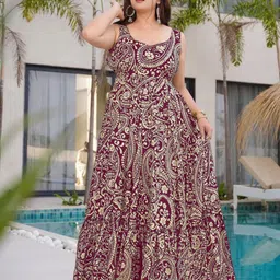 BlueRang Women Paisley Printed Sleeveless Gown Dress-image-14