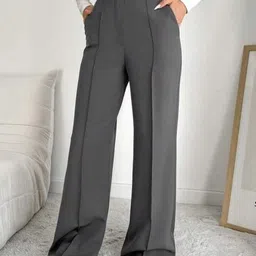 Next One Women Smart Straight Fit High-Rise Easy Wash Pleated Trousers-image-92