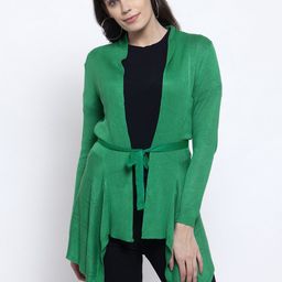 KLOTTHE Women Green Self Design Tie-Up Shrug-25