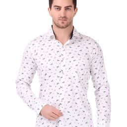 DESIGN UP Men Classic Spread Collar Floral Printed Cotton Slim Fit Formal Shirt-image-80