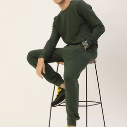 Kook N Keech Men Olive Green Solid Sweatshirt and Joggers-image-4
