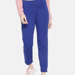 Dollar Missy Women Blue Straight Fit Solid Cigarette Trousers-image-1