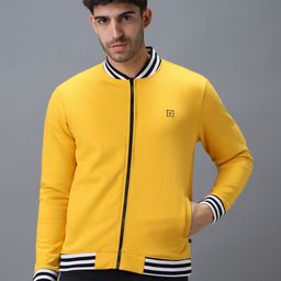 Urbano Fashion Men Cotton Zippered Varsity Jacket-image-10