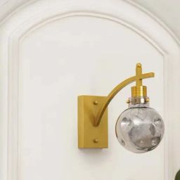 Kapoor E Illuminations Admiral Shine Brass & Smoke Glass Single Light Wall Lamp-image-81